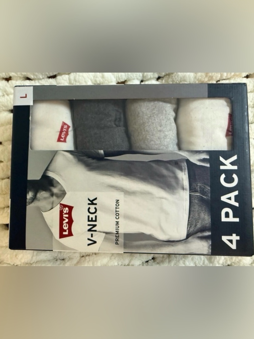 Levi's Men V-Neck Undershirts - White & Gray - 4 Pack